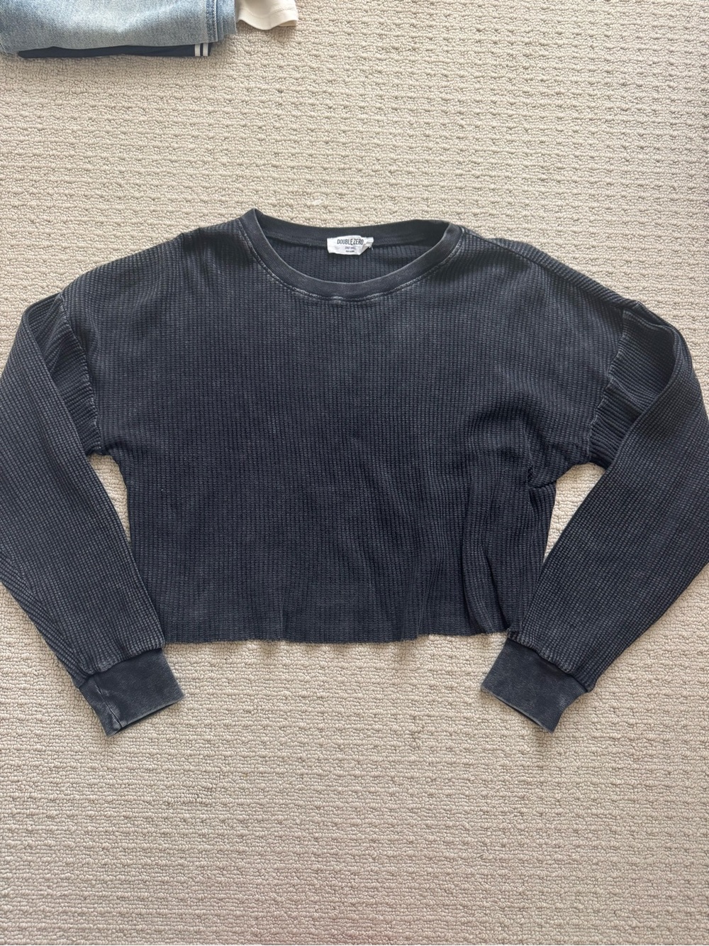 Black Ribbed Cropped Crewneck Sweatshirt